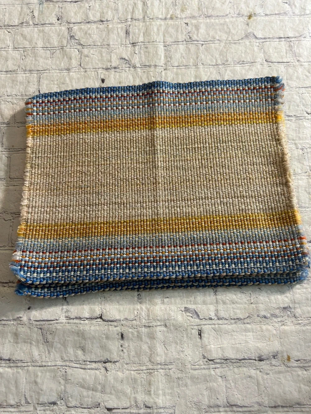 HANDWOVEN COTTON (4) STRIPED BOHO COASTAL FARMHOUSE RUSTIC RAW EDGE PLACEMATS